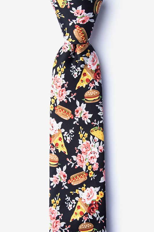 Fast Food Floral Black Skinny Tie