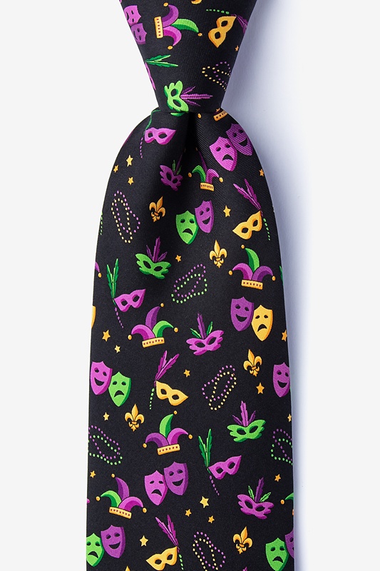 Mardi Gras Masquerade Black Extra Long Tie