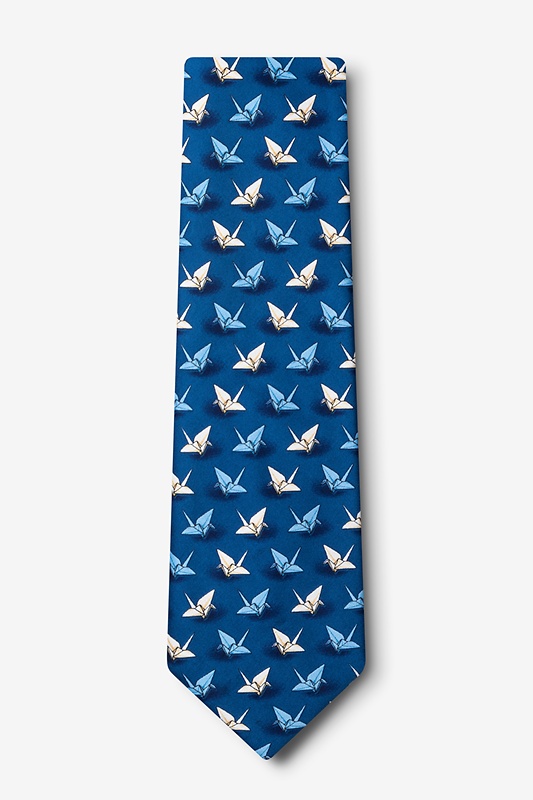 Origami Crane Blue Extra Long Tie