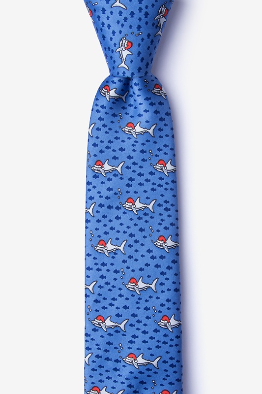 Santa Sharks Blue Skinny Tie