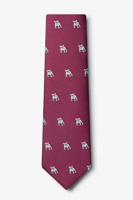 French Bulldog Burgundy Extra Long Tie