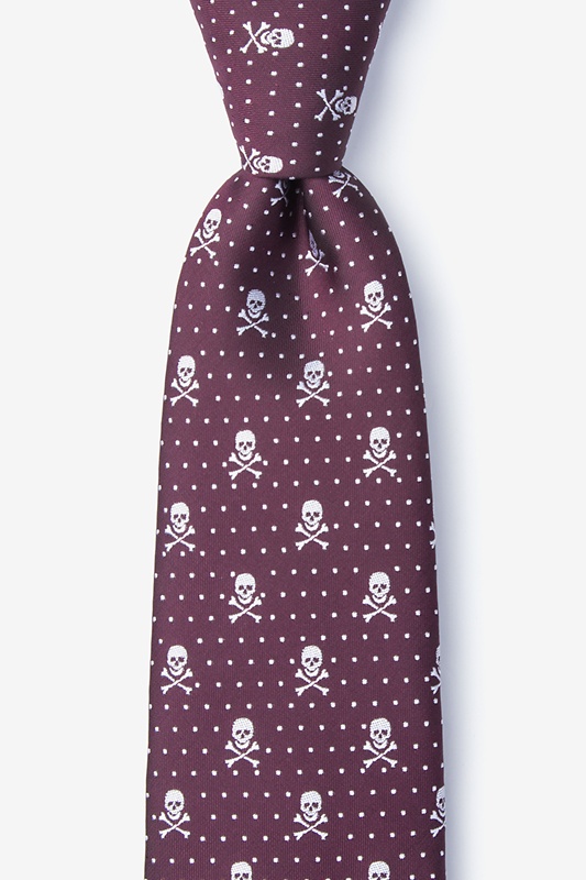 Skull and Polka Dot Burgundy Tie