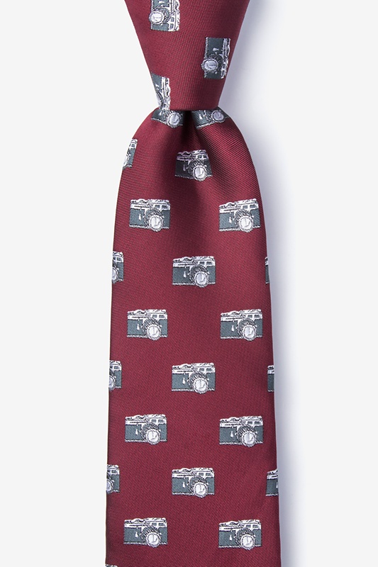 Vintage Cameras Burgundy Extra Long Tie