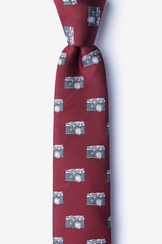 Vintage Cameras Burgundy Skinny Tie