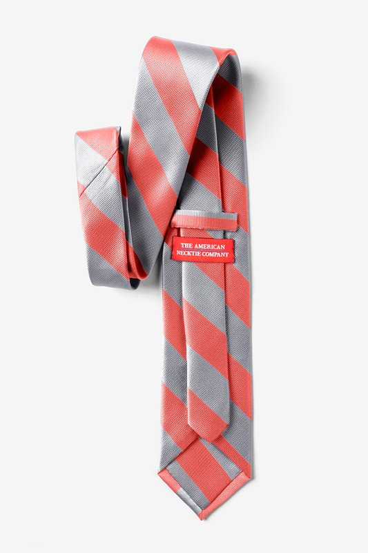 Coral & Silver Stripe Extra Long Tie