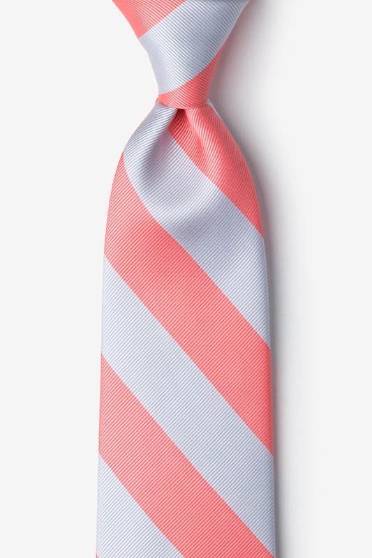 Coral & Silver Stripe Extra Long Tie