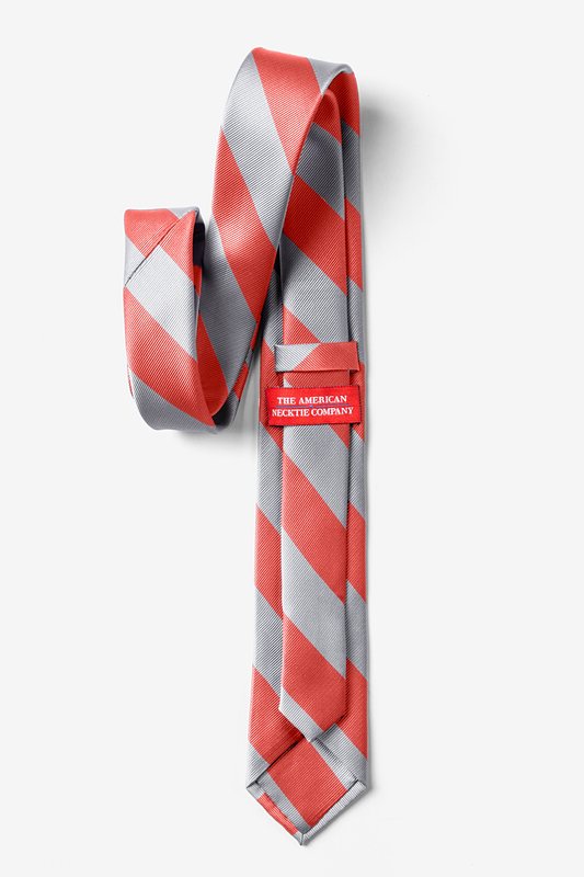 Coral & Silver Stripe Skinny Tie