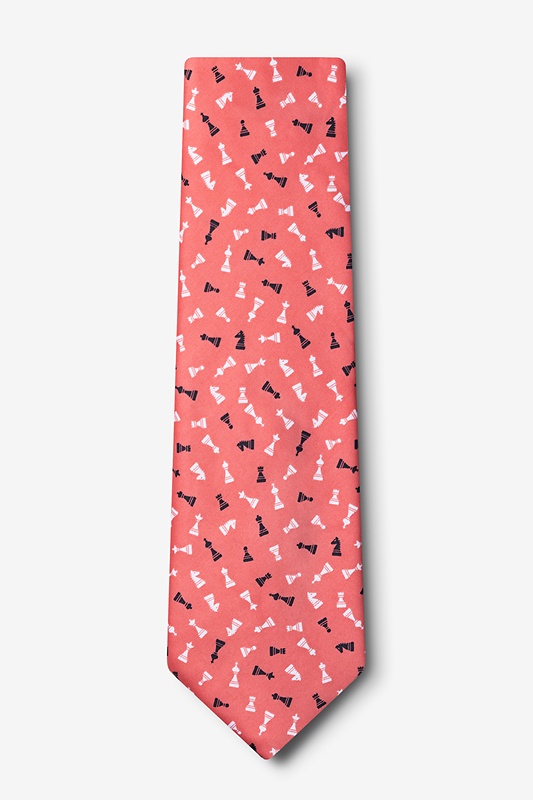 Tossed Chess Pieces Coral Tie