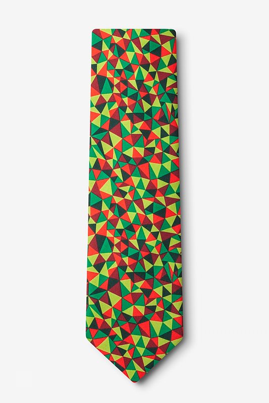 Christmas Kaleidoscope Triangles Green Extra Long Tie