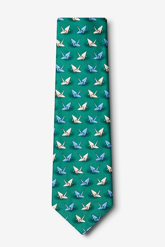 Origami Crane Green Extra Long Tie