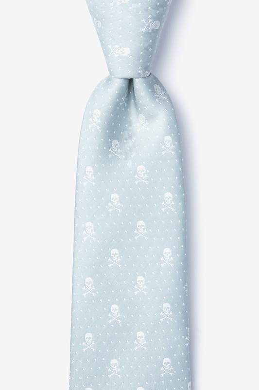 Skull and Polka Dot Light Gray Extra Long Tie