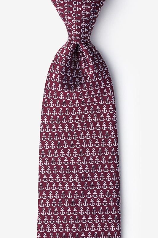 Small Anchors Maroon Extra Long Tie