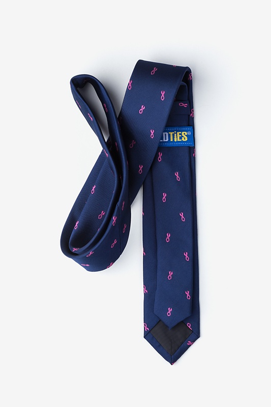 Breast Cancer Ribbon Navy Blue Skinny Tie