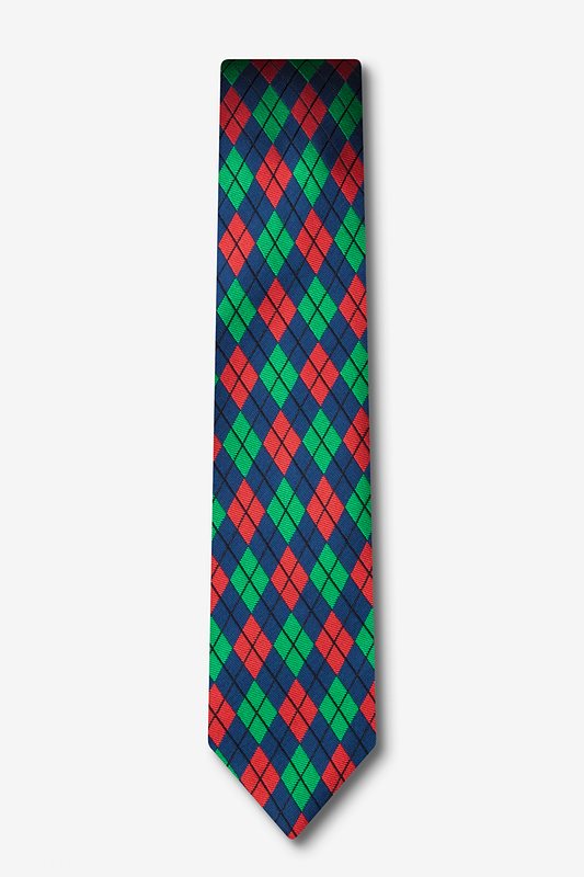 Christmas Argyle Navy Blue Skinny Tie