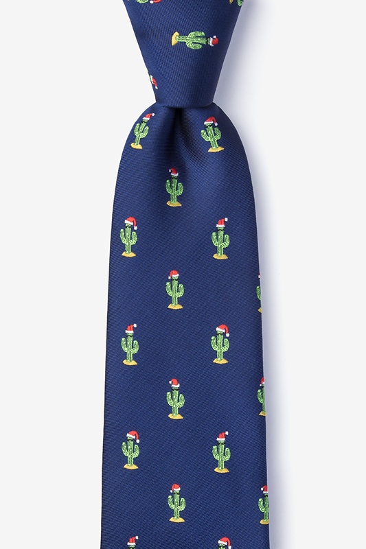 Christmas Cacti Navy Blue Tie