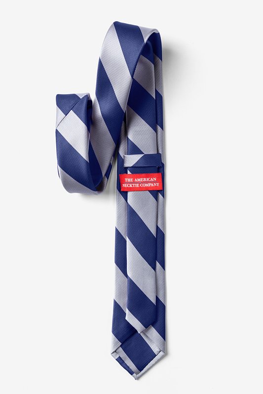 Navy & Silver Stripe Navy Blue Skinny Tie