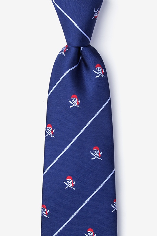 Pirate Skull and Swords Navy Blue Extra Long Tie