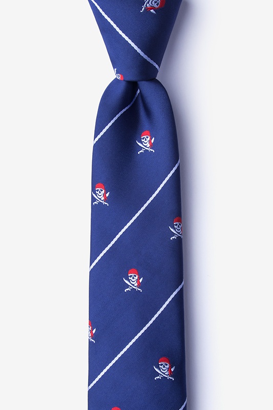 Pirate Skull and Swords Navy Blue Skinny Tie