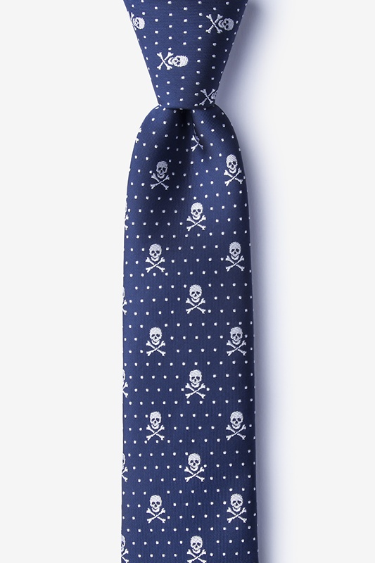 Skull & Polka Dots Navy Blue Skinny Tie