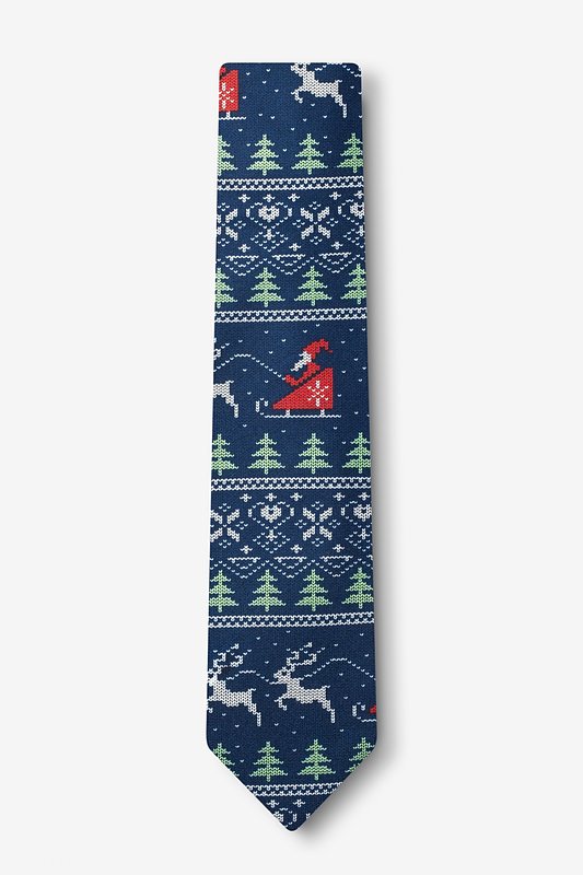 Ugly Christmas Sweater Navy Blue Skinny Tie