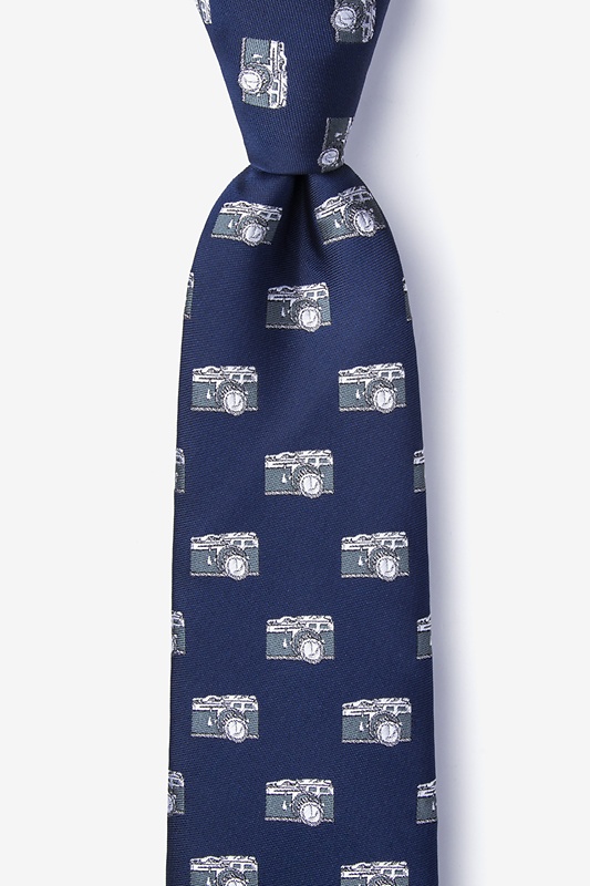 Vintage Cameras Navy Blue Extra Long Tie