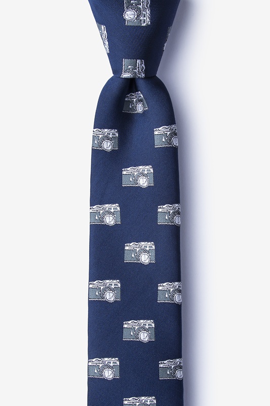 Vintage Cameras Navy Blue Skinny Tie