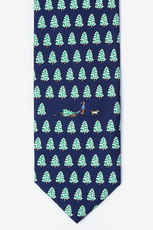 Bringing Home the Tree Navy Blue Tie