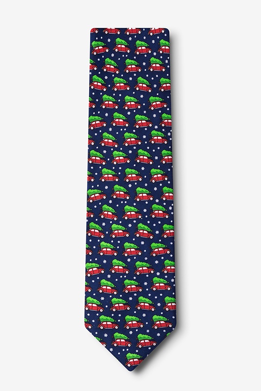 Christmas Car-ma Navy Blue Extra Long Tie