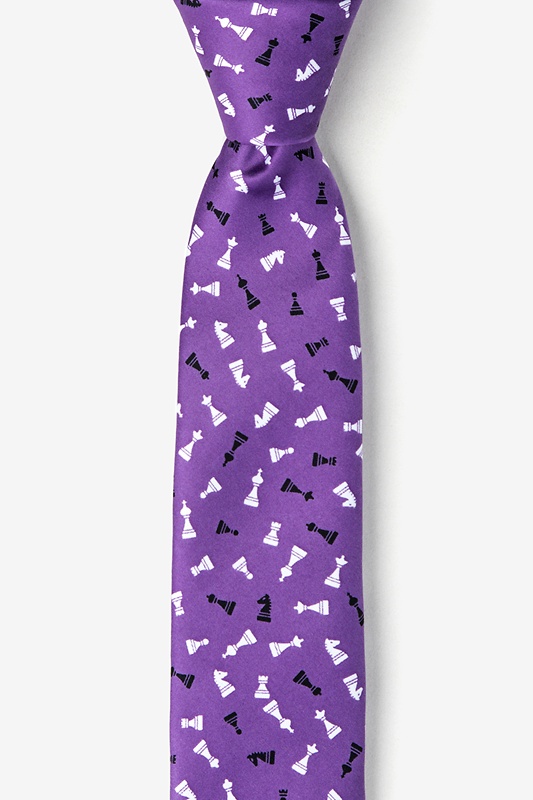 Tossed Chess Pieces Purple Skinny Tie