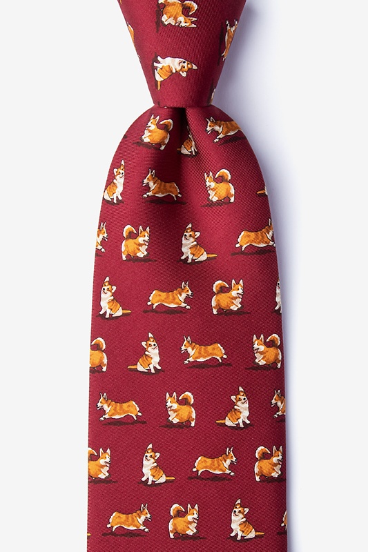 Rowdy Corgis Red Extra Long Tie