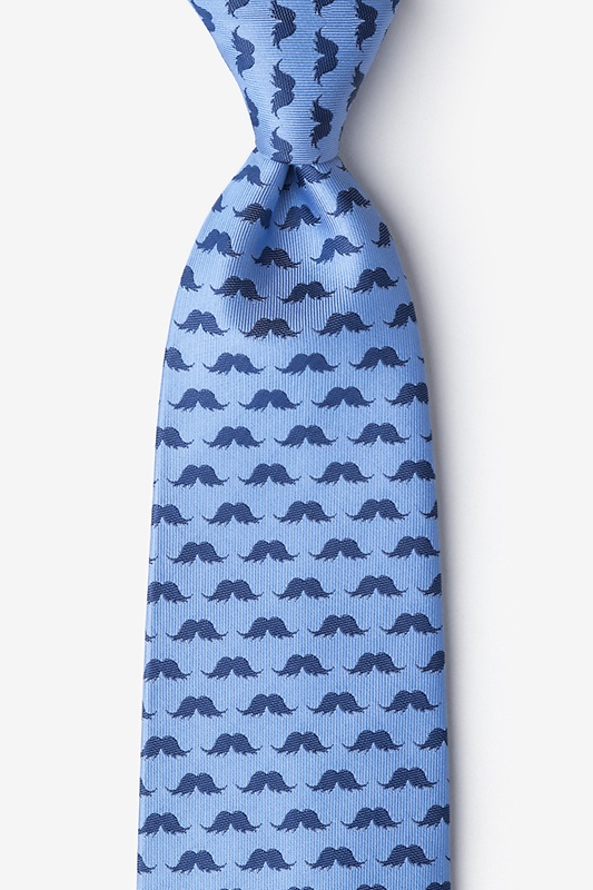 Mustache Repeat Sky Blue Extra Long Tie