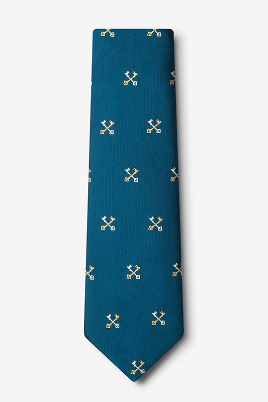 Crossed Keys Teal Extra Long Tie