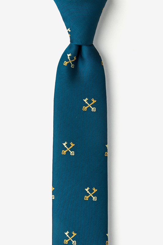 Crossed Keys Teal Skinny Tie