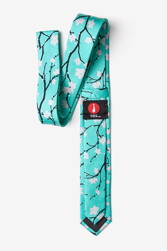 Cherry Blossoms Turquoise Skinny Tie