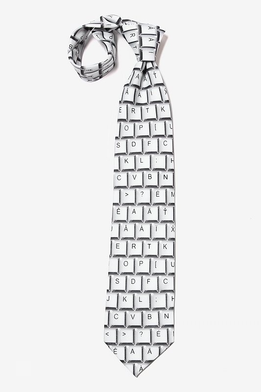 Keyboard White Extra Long Tie