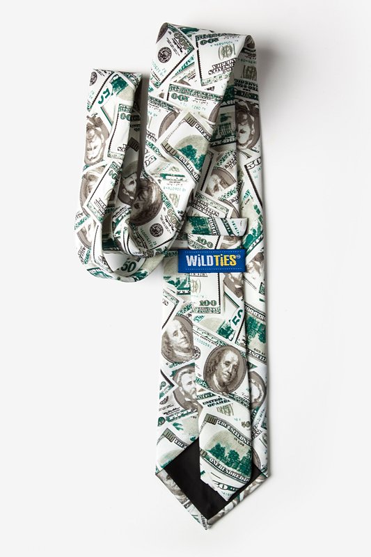 US Currency White Extra Long Tie